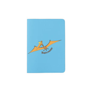 Funny cute orange flying pterodactyl cartoon passport holder