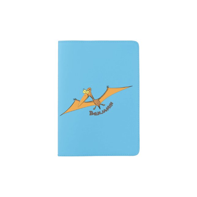 Funny cute orange flying pterodactyl cartoon passport holder (Front)