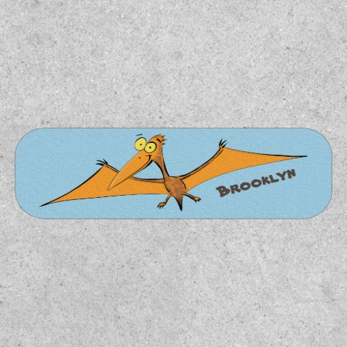 Funny cute orange flying pterodactyl cartoon patch