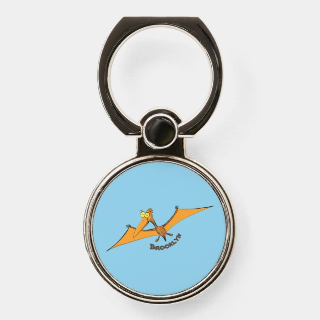 Funny cute orange flying pterodactyl cartoon phone ring stand (Front)