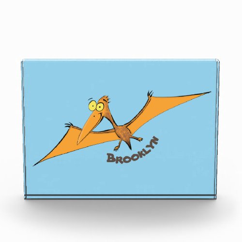 Funny cute orange flying pterodactyl cartoon photo block