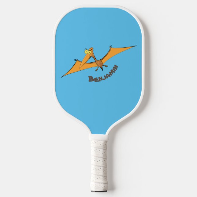 Funny cute orange flying pterodactyl cartoon  pickleball paddle (Front)