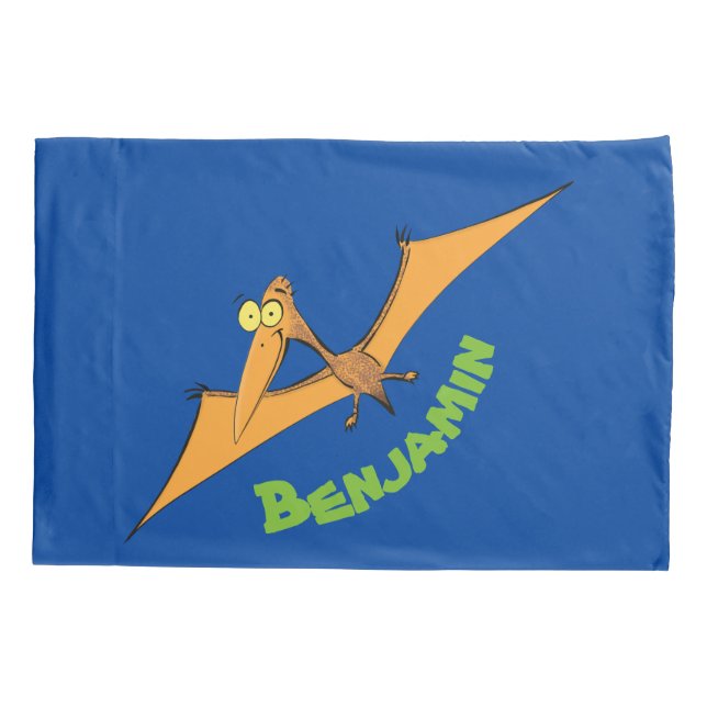 Funny cute orange flying pterodactyl cartoon pillow case (Back)