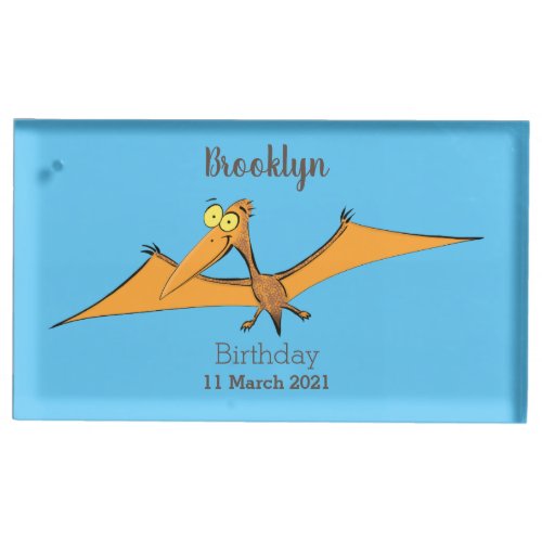 Funny cute orange flying pterodactyl cartoon place card holder