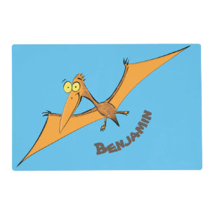 Funny cute orange flying pterodactyl cartoon placemat