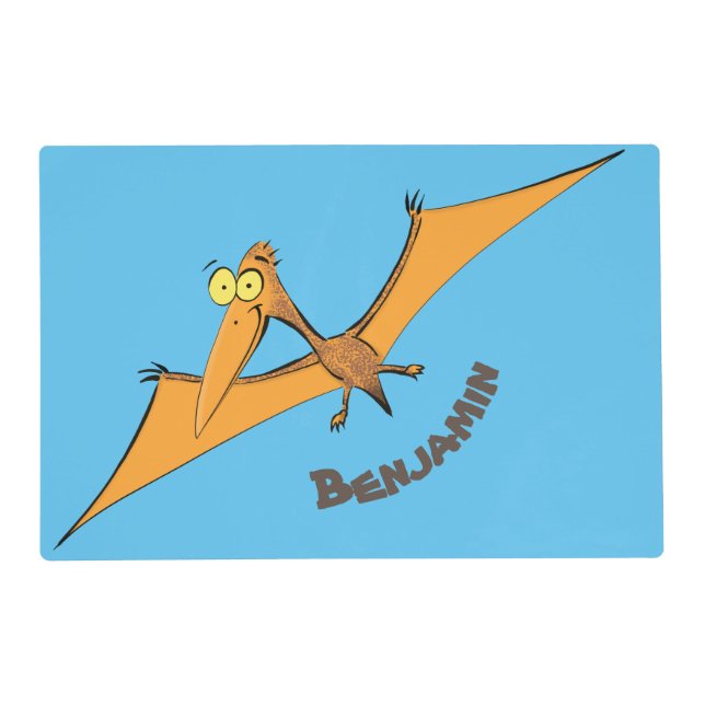 Funny cute orange flying pterodactyl cartoon placemat (Front)