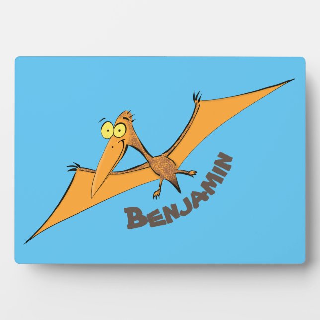 Funny cute orange flying pterodactyl cartoon plaque (Front)