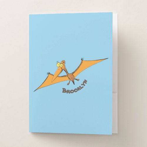 Funny cute orange flying pterodactyl cartoon pocket folder