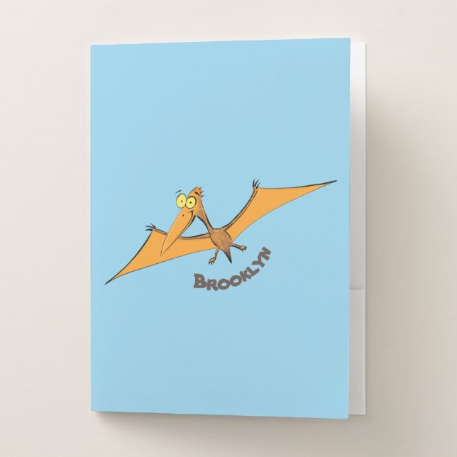 Funny cute orange flying pterodactyl cartoon pocket folder (Front)