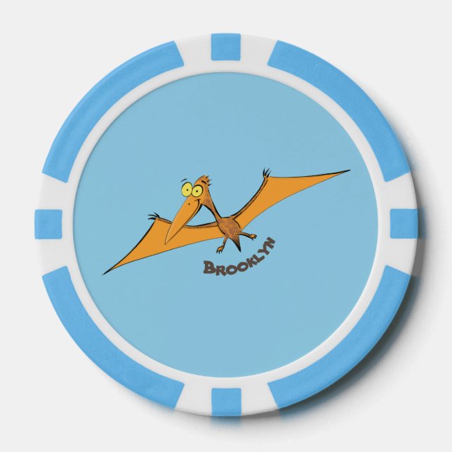 Funny cute orange flying pterodactyl cartoon poker chips (Front)