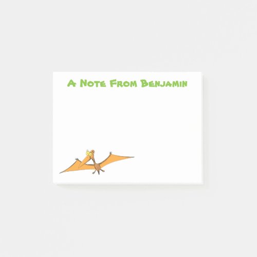 Funny cute orange flying pterodactyl cartoon post_it notes