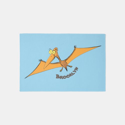 Funny cute orange flying pterodactyl cartoon rug