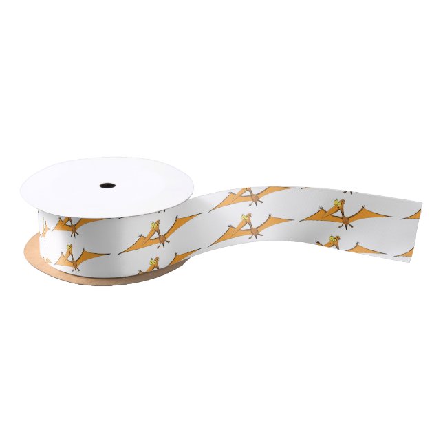 Funny cute orange flying pterodactyl cartoon satin ribbon (Spool)