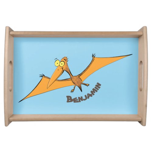 Funny cute orange flying pterodactyl cartoon serving tray