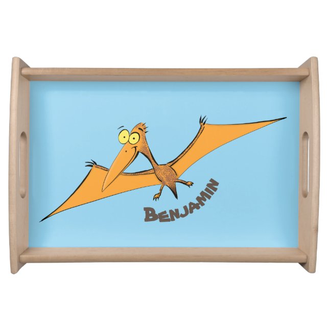 Funny cute orange flying pterodactyl cartoon serving tray (Front)