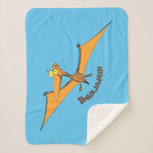 Funny cute orange flying pterodactyl cartoon  sherpa blanket
