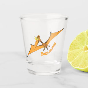 Funny cute orange flying pterodactyl cartoon shot glass
