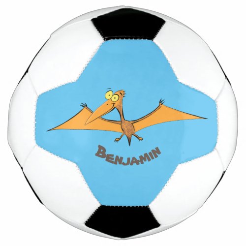 Funny cute orange flying pterodactyl cartoon soccer ball