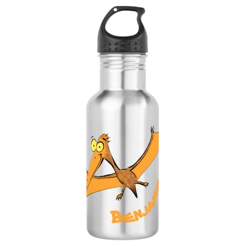 Funny cute orange flying pterodactyl cartoon stainless steel water bottle