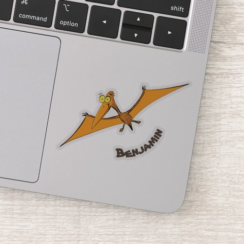 Funny cute orange flying pterodactyl cartoon sticker