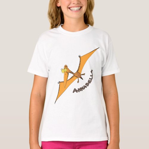 Funny cute orange flying pterodactyl cartoon T_Shirt