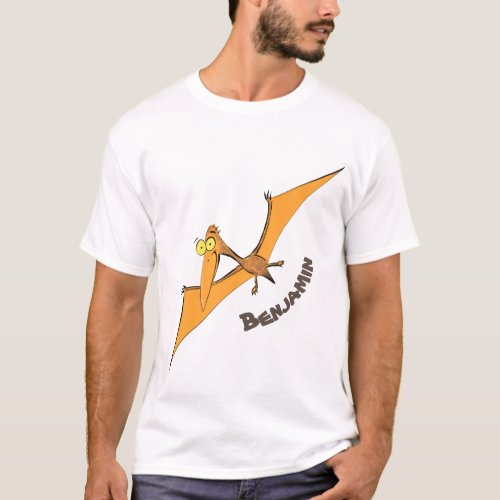 Funny cute orange flying pterodactyl cartoon T_Shirt