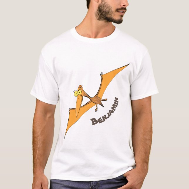 Funny cute orange flying pterodactyl cartoon T-Shirt (Front)
