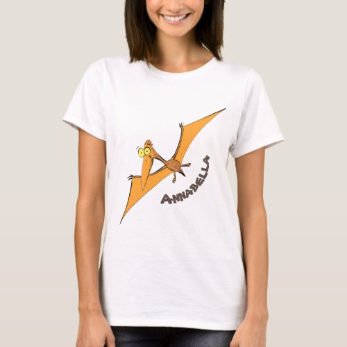 Funny cute orange flying pterodactyl cartoon T_Shirt