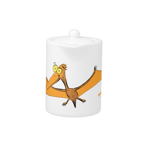 Funny cute orange flying pterodactyl cartoon teapot