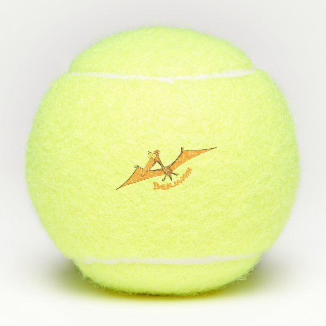 Funny cute orange flying pterodactyl cartoon tennis balls (Front)