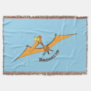 Funny cute orange flying pterodactyl cartoon throw blanket