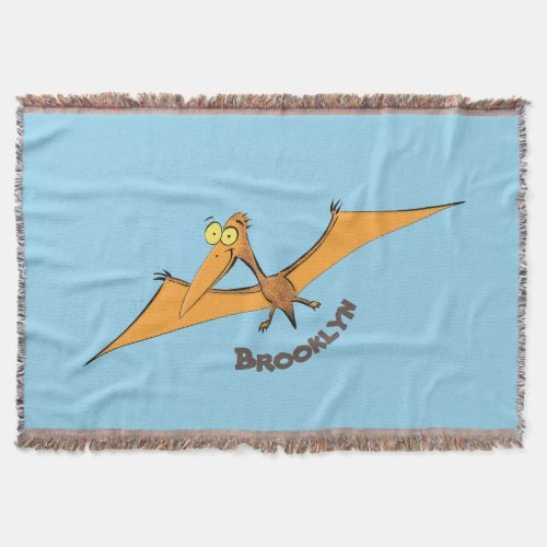 Funny cute orange flying pterodactyl cartoon throw blanket