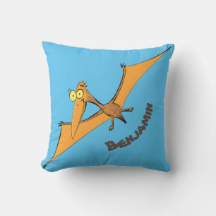 Funny cute orange flying pterodactyl cartoon throw pillow