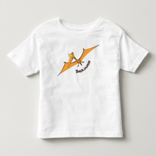 Funny cute orange flying pterodactyl cartoon toddler t-shirt (Front)