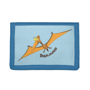 Funny cute orange flying pterodactyl cartoon tri-fold wallet