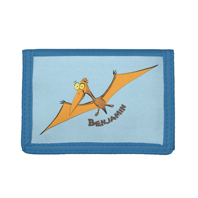 Funny cute orange flying pterodactyl cartoon trifold wallet (Front)