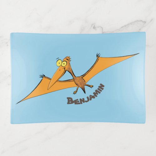 Funny cute orange flying pterodactyl cartoon trinket tray