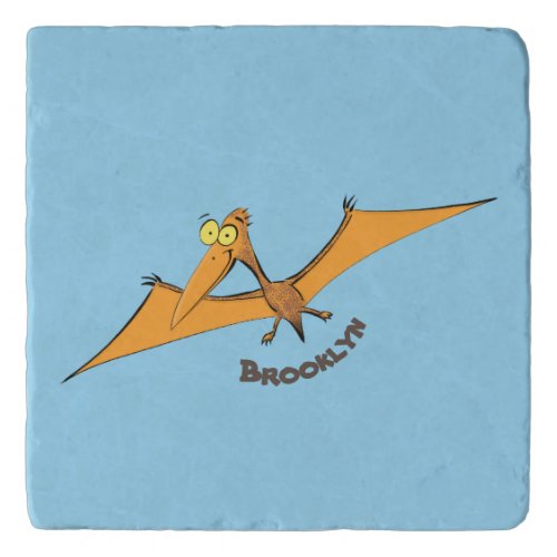 Funny cute orange flying pterodactyl cartoon trivet