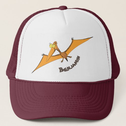 Funny cute orange flying pterodactyl cartoon trucker hat