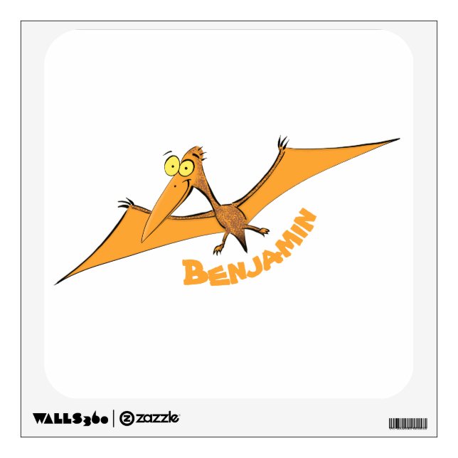 Funny cute orange flying pterodactyl cartoon wall decal (Front)