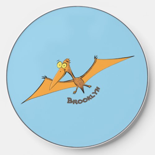 Funny cute orange flying pterodactyl cartoon wireless charger 
