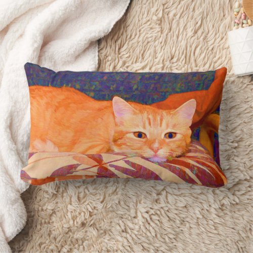 Funny Cute Orange Tabby Cat Lumbar Pillow