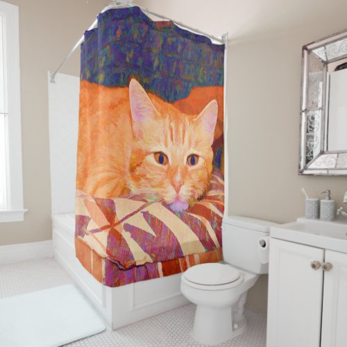 Funny Cute Orange Tabby Cat Shower Curtain