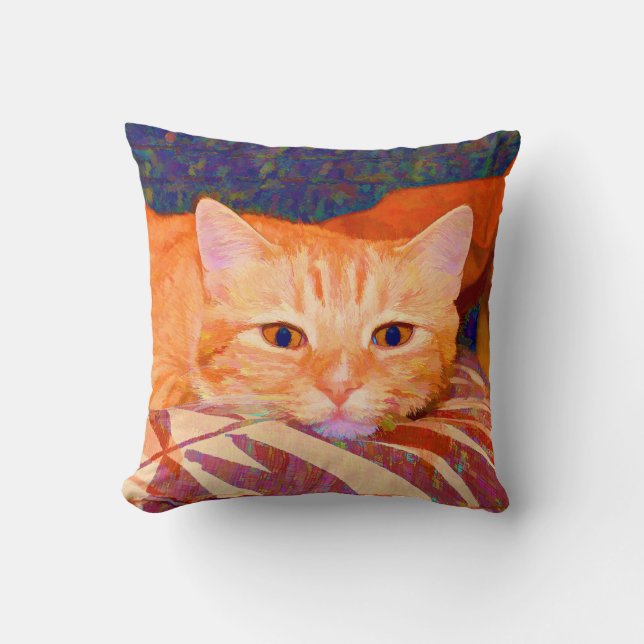 Funny Cute Orange Tabby Cat Throw Pillow (Front)