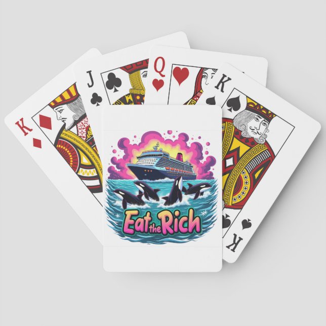 Funny Cute Orca Whale Eat The Rich  Poker Cards (Back)