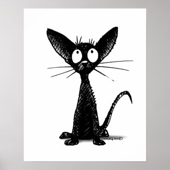 Funny Cute Oriental Black And White Cat Art Poster by StrangeStore at Zazzle
