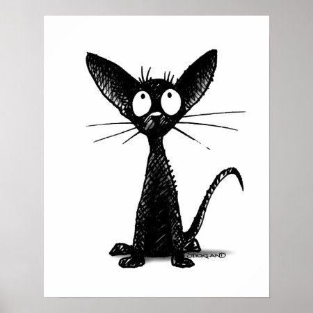 Funny Cute Oriental Black And White Cat Art Poster