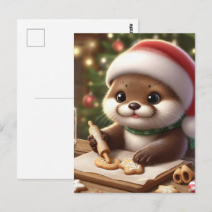 Funny Cute Otter Baking Christmas Cookies Postcard