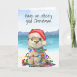Funny Cute Otter Christmas Card<br><div class="desc">This design may be personalized in the area provided by changing the photo and/or text. Or it can be customized by clicking Personalize this Template and then choosing the click to customize further option and delete or change the color of the background, add text, change the text color or style,...</div>