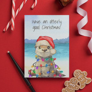 Funny Cute Otter Christmas Card 